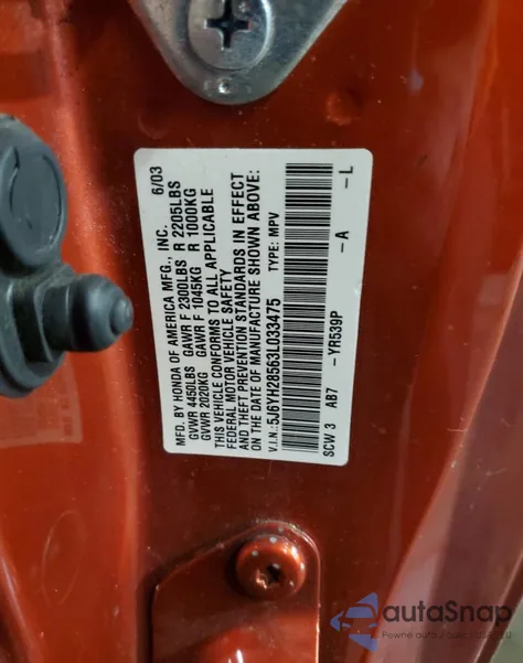 2003 Honda Element Ex из США, поврежденный, VIN 5J6YH28563L033475